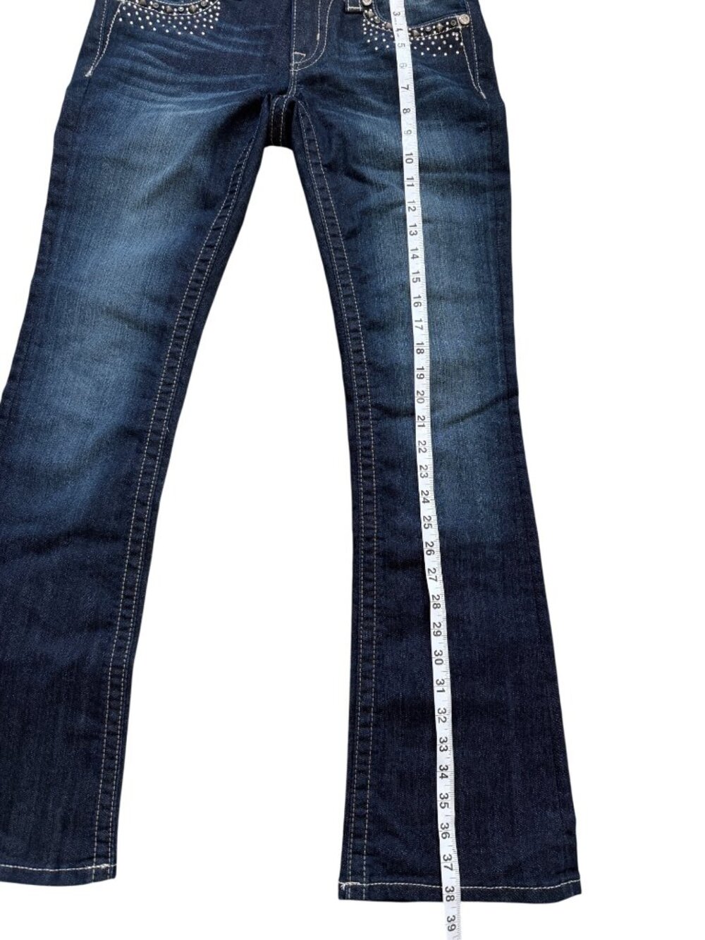 Miss Me Womens Size 27 Bootcut Jeans Dark Wash Buckle JE5454B4R Studded Pocket - Picture 8 of 10